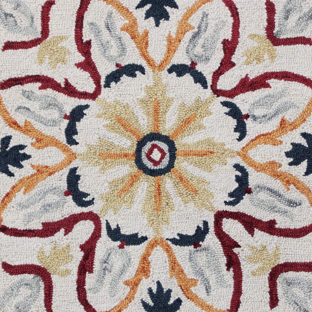 4' Round Red and Ivory Floral Filigree Area Rug - Homeroots - Flyclothing LLC