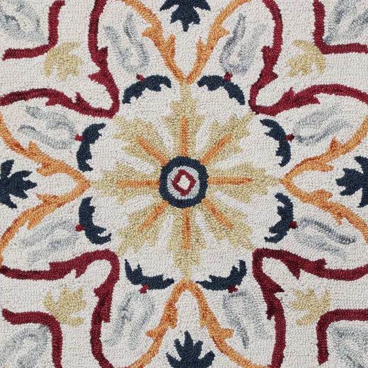 4' Round Red and Ivory Floral Filigree Area Rug - Homeroots - Flyclothing LLC