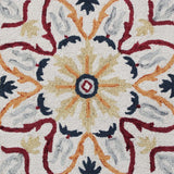 4' Round Red and Ivory Floral Filigree Area Rug - Homeroots