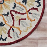 4' Round Red and Ivory Floral Filigree Area Rug - Homeroots