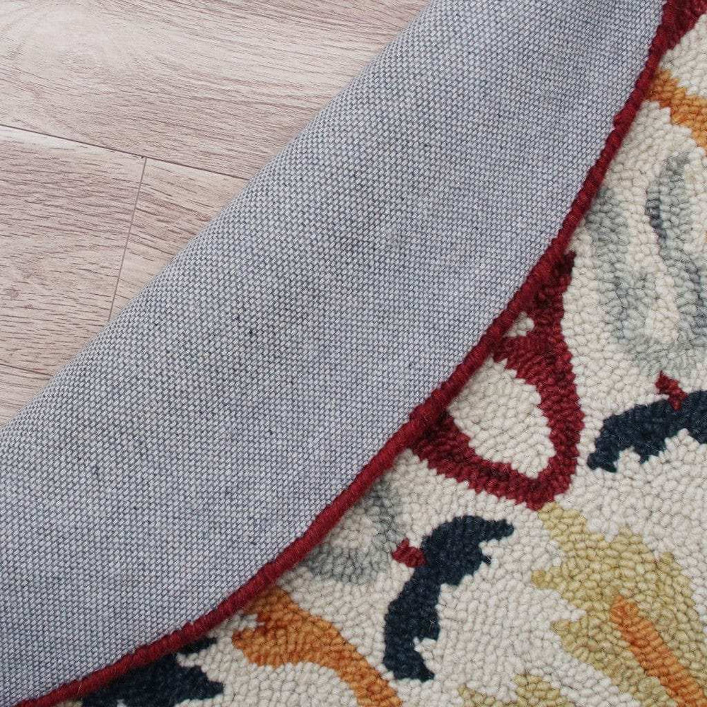 4' Round Red and Ivory Floral Filigree Area Rug - Homeroots - Flyclothing LLC