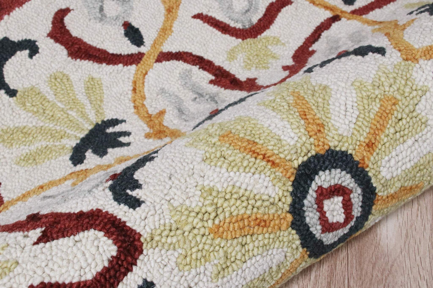 4' Round Red and Ivory Floral Filigree Area Rug - Homeroots - Flyclothing LLC