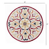4' Round Red and Ivory Floral Filigree Area Rug - Homeroots - Flyclothing LLC