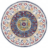 4' Round Blue and White Ornate Medallion Area Rug - Homeroots - Flyclothing LLC