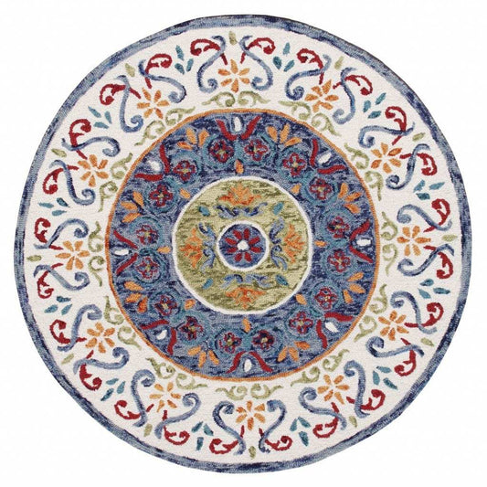 6' Blue And White Round Wool Hand Tufted Area Rug - Homeroots - Flyclothing LLC