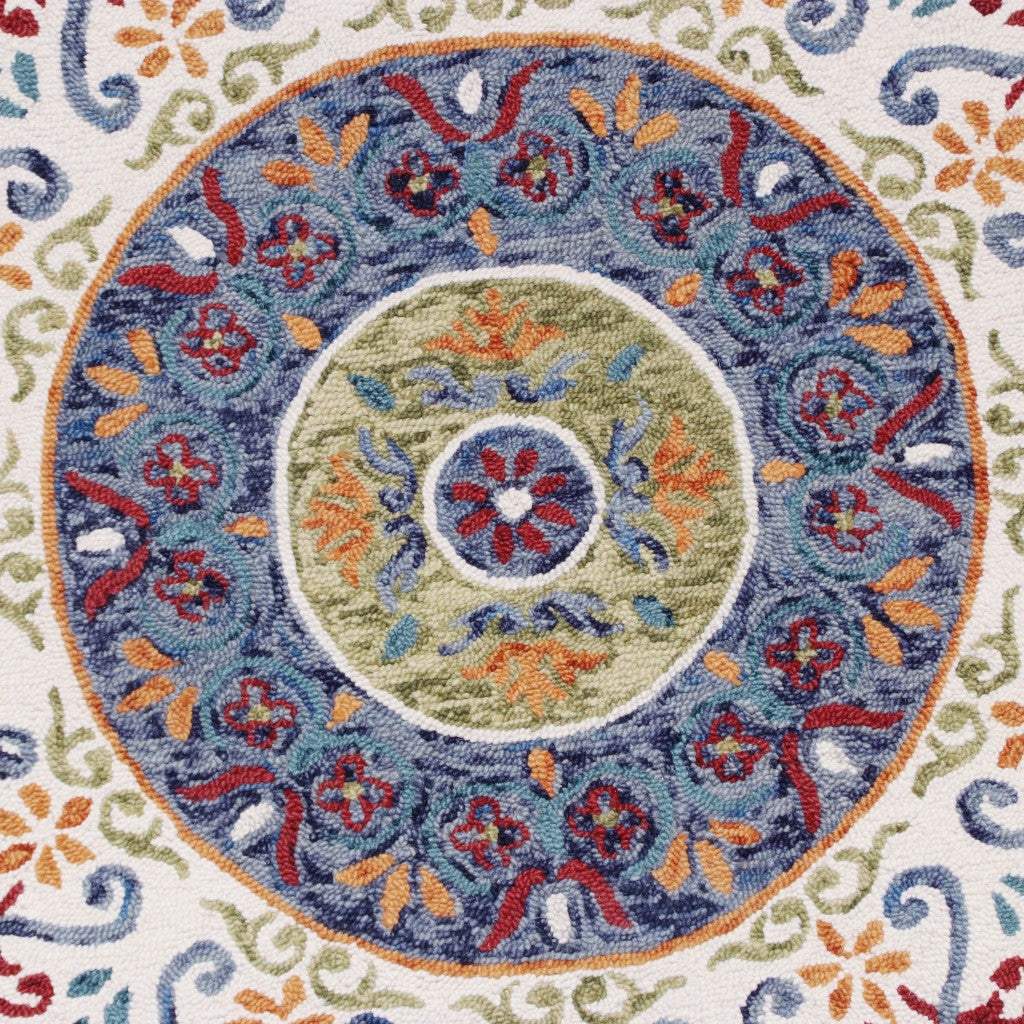 6' Blue And White Round Wool Hand Tufted Area Rug - Homeroots - Flyclothing LLC