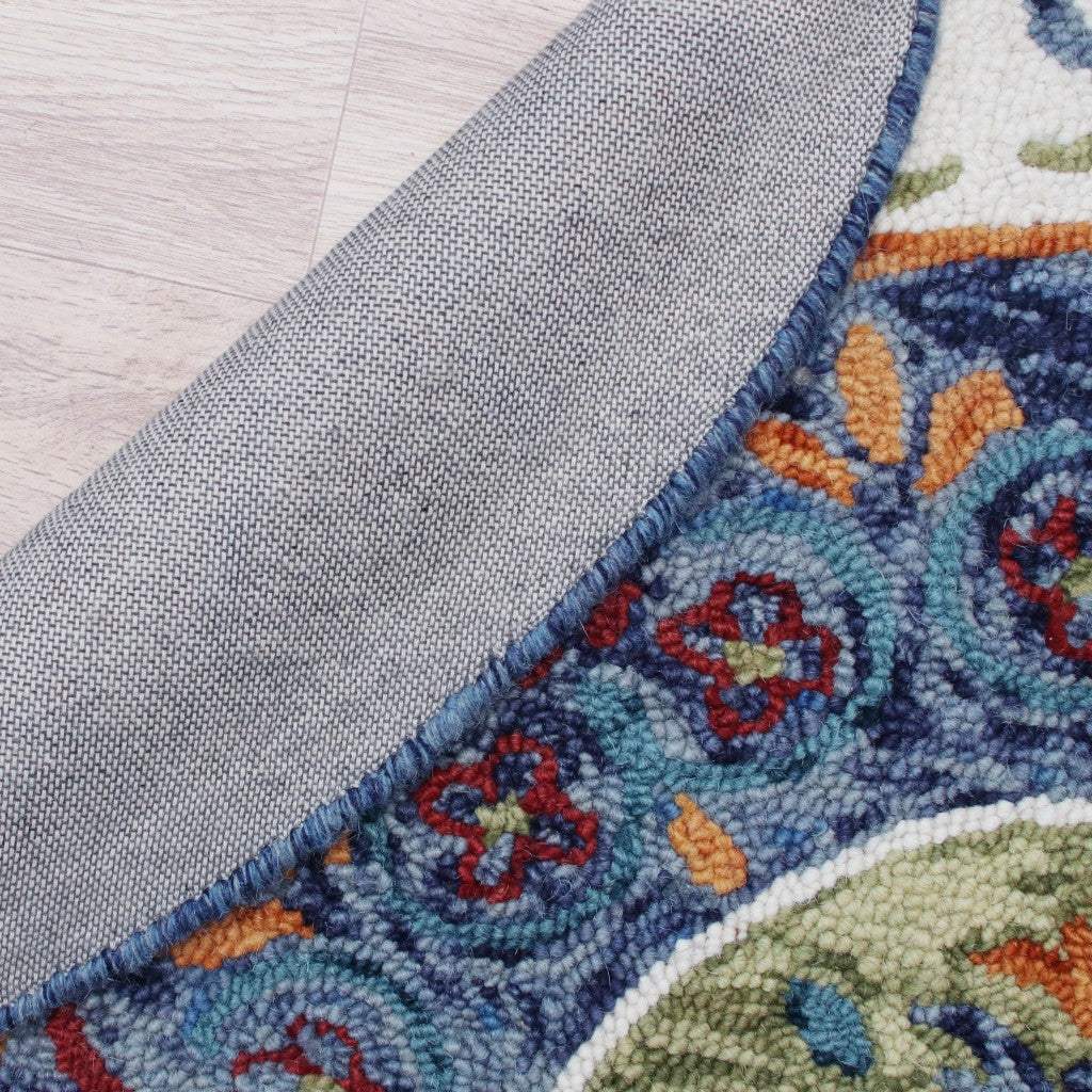 6' Blue And White Round Wool Hand Tufted Area Rug - Homeroots - Flyclothing LLC