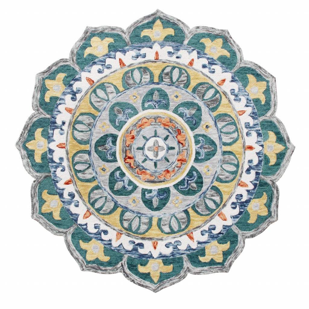 6' Teal Blue Round Wool Hand Hooked Handmade Area Rug - Homeroots - Flyclothing LLC