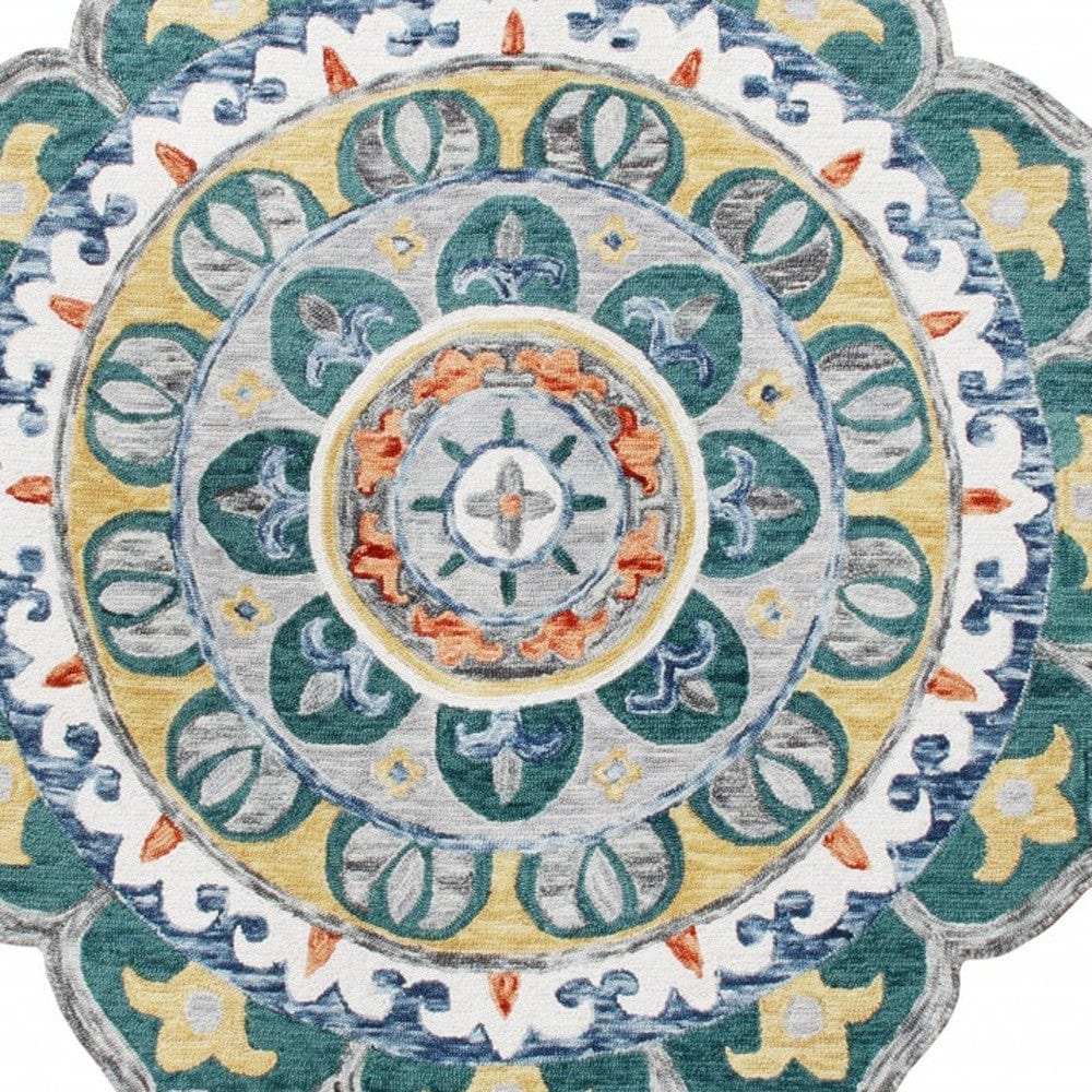 6' Teal Blue Round Wool Hand Hooked Handmade Area Rug - Homeroots - Flyclothing LLC