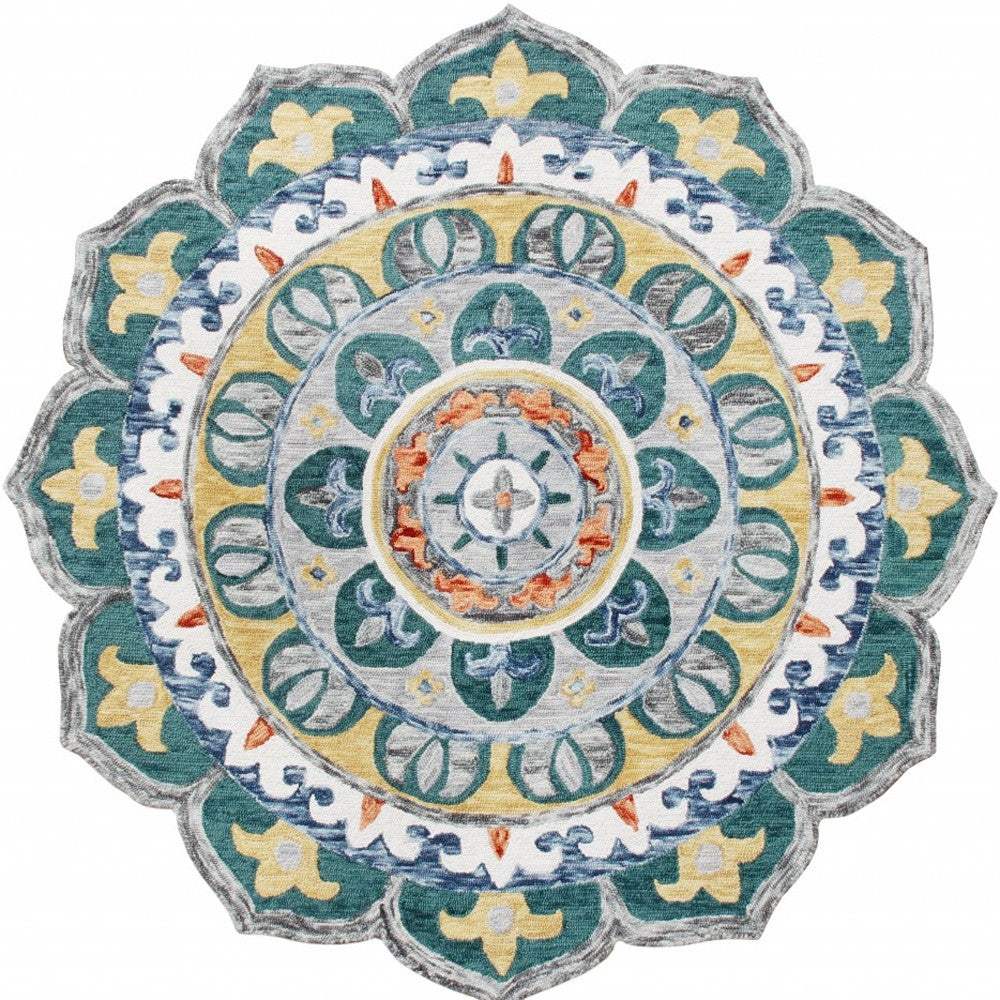 6' Teal Blue Round Wool Hand Hooked Handmade Area Rug - Homeroots - Flyclothing LLC