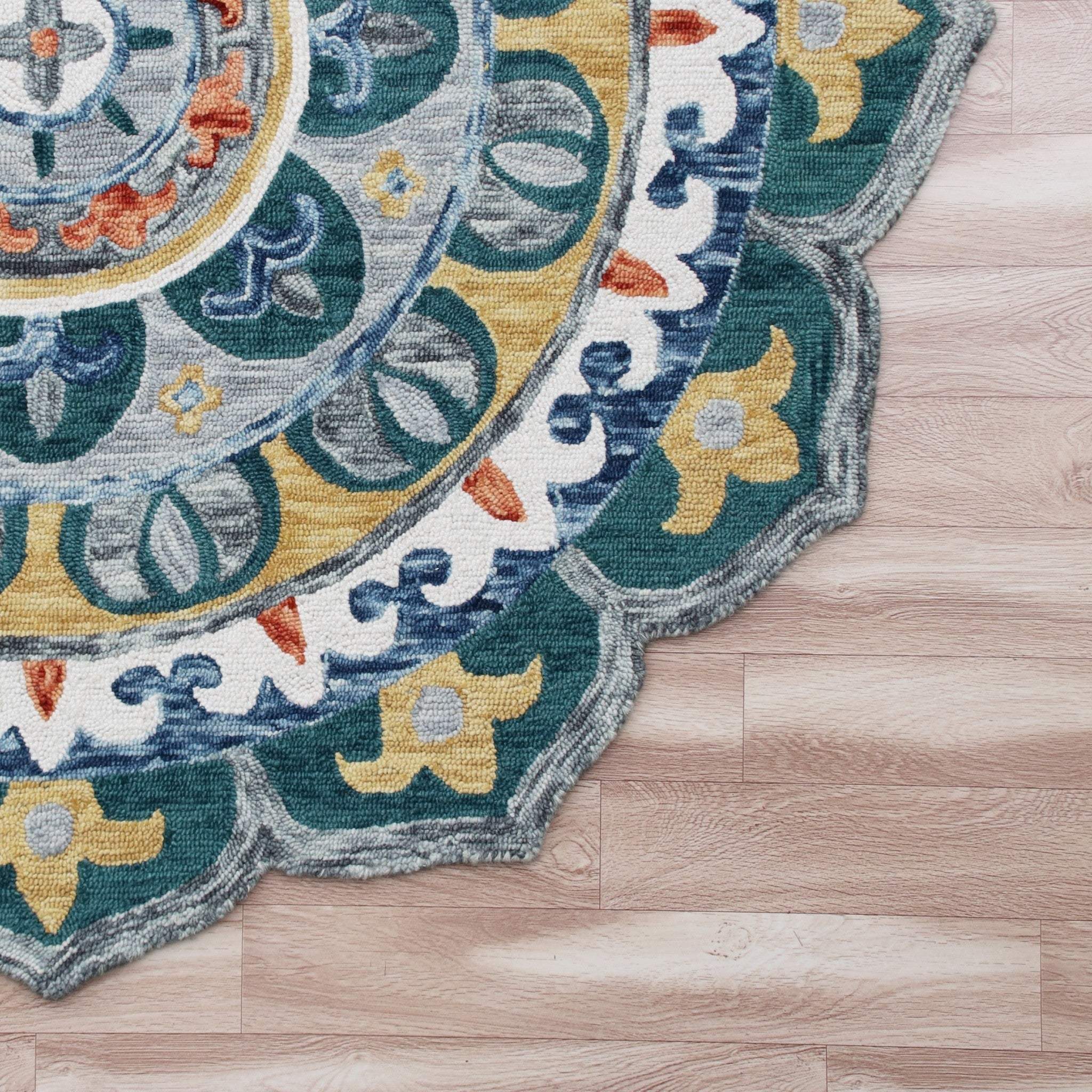 6' Teal Blue Round Wool Hand Hooked Handmade Area Rug - Homeroots - Flyclothing LLC