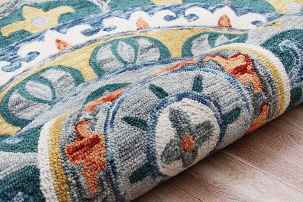 6' Teal Blue Round Wool Hand Hooked Handmade Area Rug - Homeroots - Flyclothing LLC