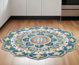 6' Teal Blue Round Wool Hand Hooked Handmade Area Rug - Homeroots
