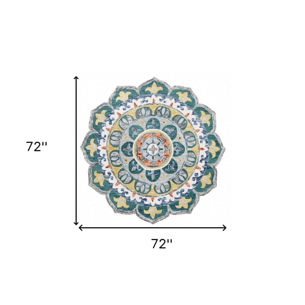 6' Teal Blue Round Wool Hand Hooked Handmade Area Rug - Homeroots - Flyclothing LLC