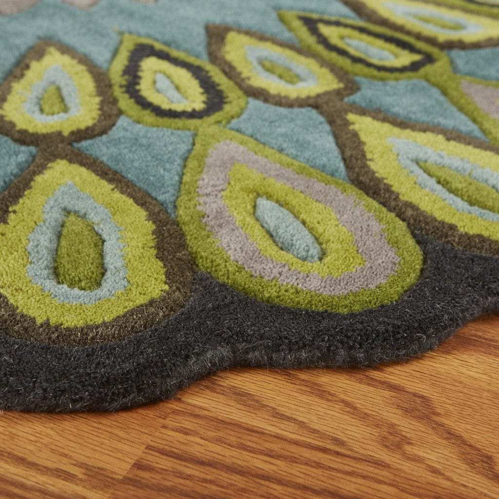 8’ Round Green Peacock Feather Area Rug - Homeroots - Flyclothing LLC