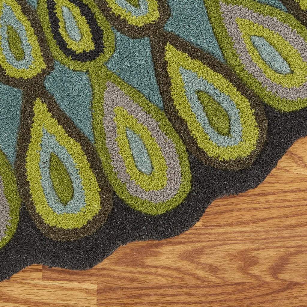 8’ Round Green Peacock Feather Area Rug - Homeroots - Flyclothing LLC