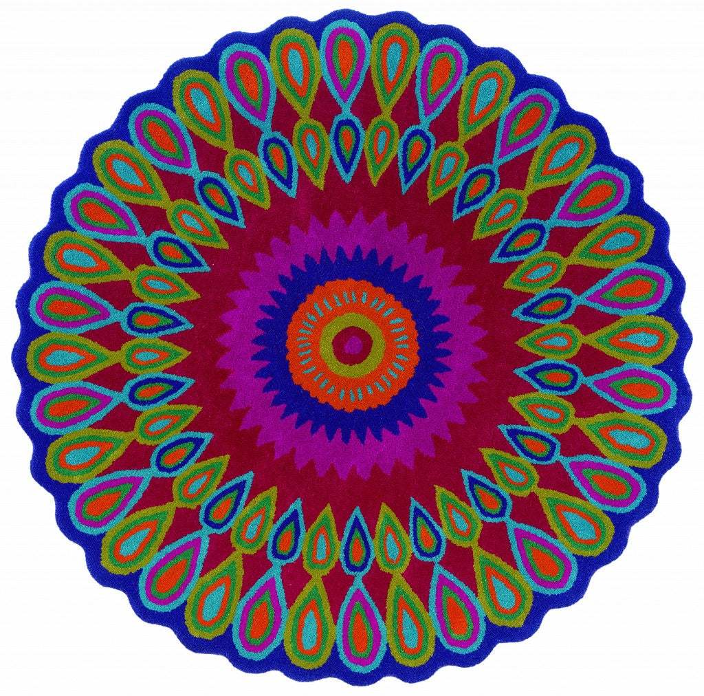 5' Round Pink Floral Edged Area Rug - Homeroots - Flyclothing LLC