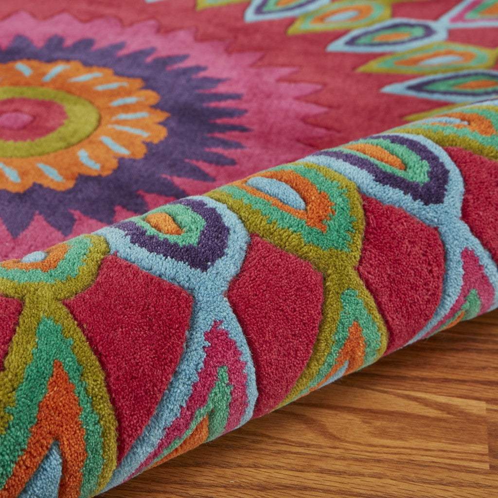 5' Round Pink Floral Edged Area Rug - Homeroots - Flyclothing LLC