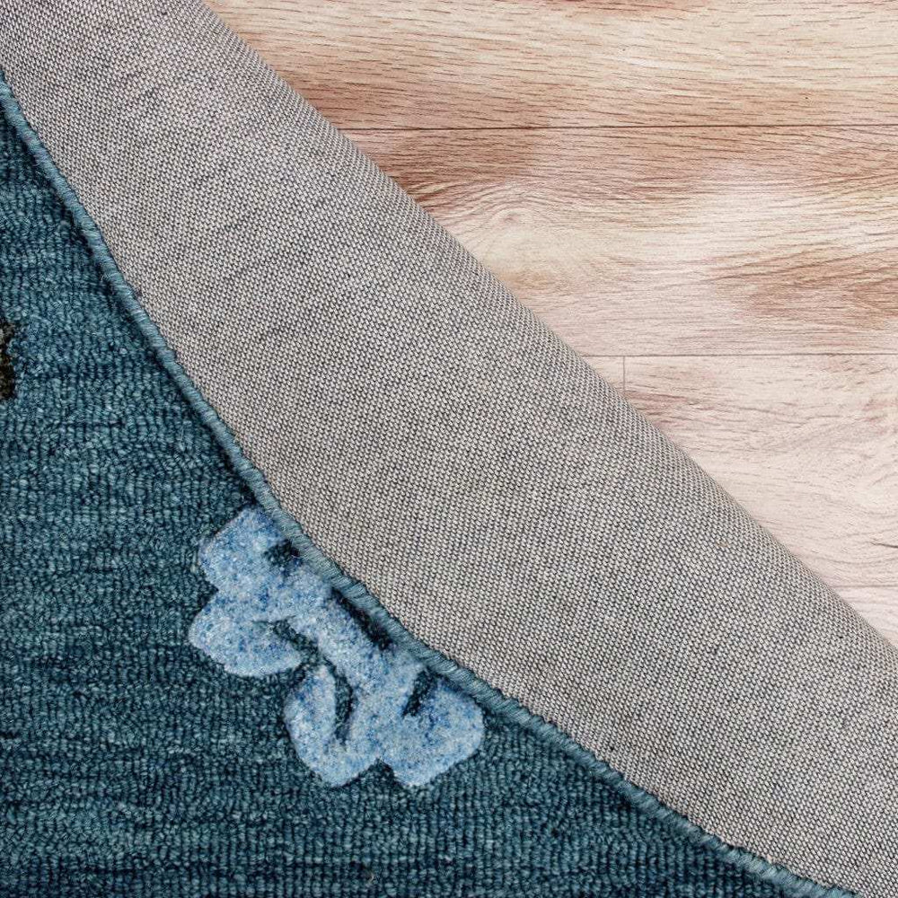 5' Blue Round Wool Hand Hooked Handmade Area Rug - Homeroots - Flyclothing LLC