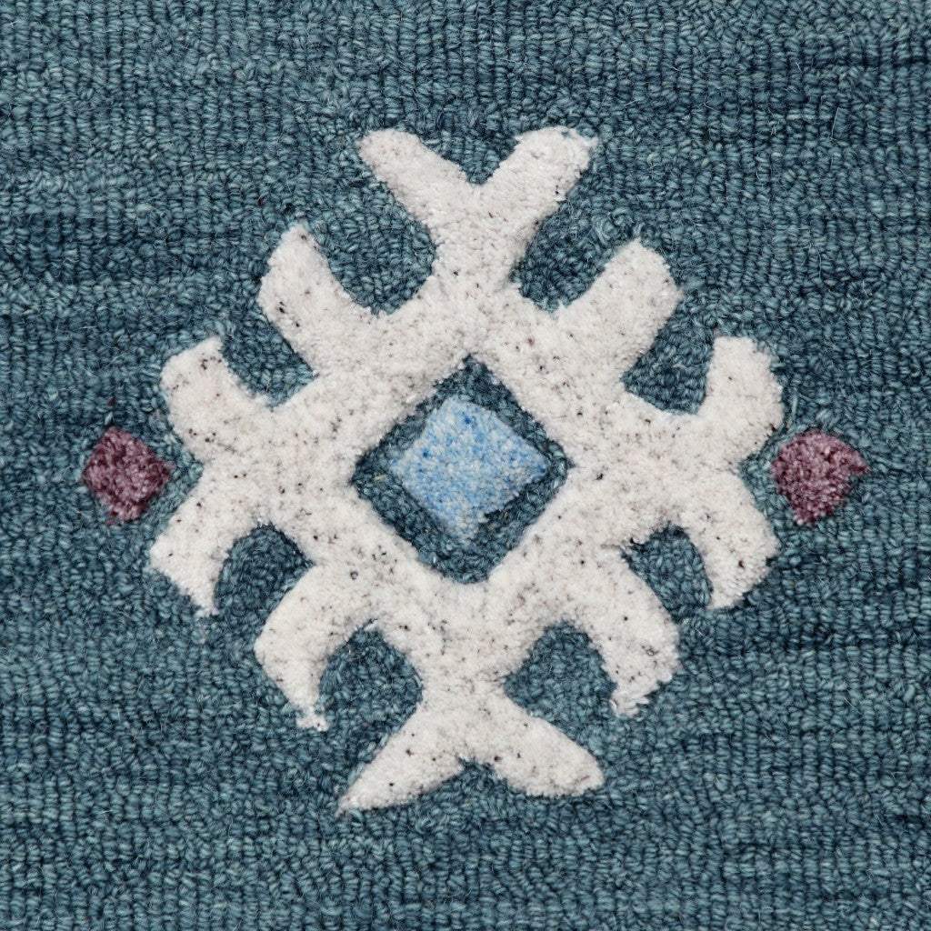 7' Blue Round Wool Hand Hooked Handmade Area Rug - Homeroots - Flyclothing LLC