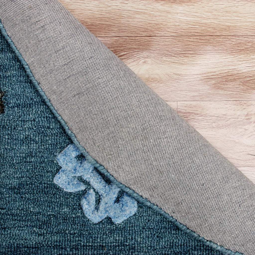 7' Blue Round Wool Hand Hooked Handmade Area Rug - Homeroots - Flyclothing LLC