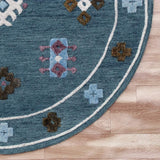 7' Blue Round Wool Hand Hooked Handmade Area Rug - Homeroots - Flyclothing LLC
