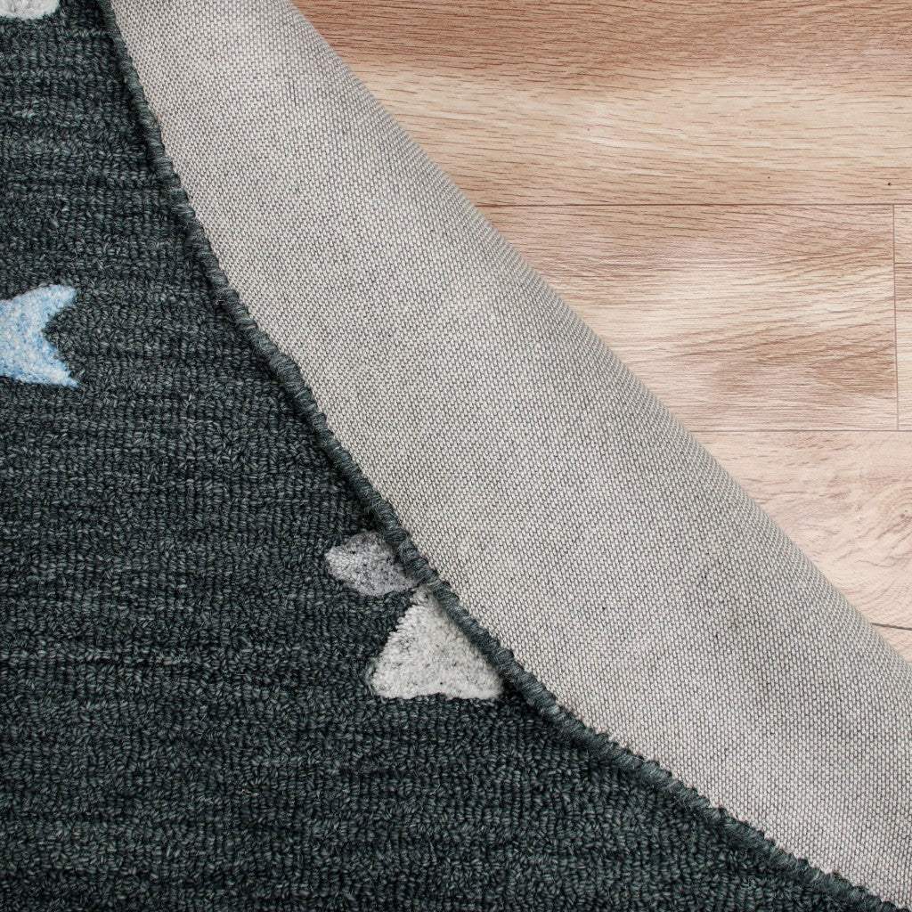 5' Charcoal Round Wool Hand Hooked Handmade Area Rug - Homeroots - Flyclothing LLC
