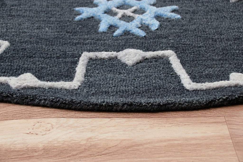 5' Charcoal Round Wool Hand Hooked Handmade Area Rug - Homeroots - Flyclothing LLC