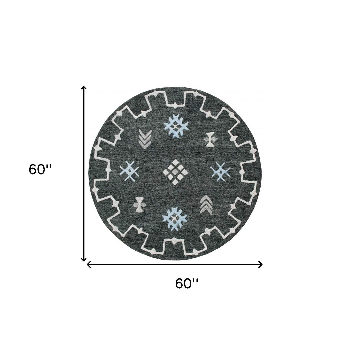 5' Charcoal Round Wool Hand Hooked Handmade Area Rug - Homeroots - Flyclothing LLC
