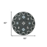 5' Charcoal Round Wool Hand Hooked Handmade Area Rug - Homeroots - Flyclothing LLC
