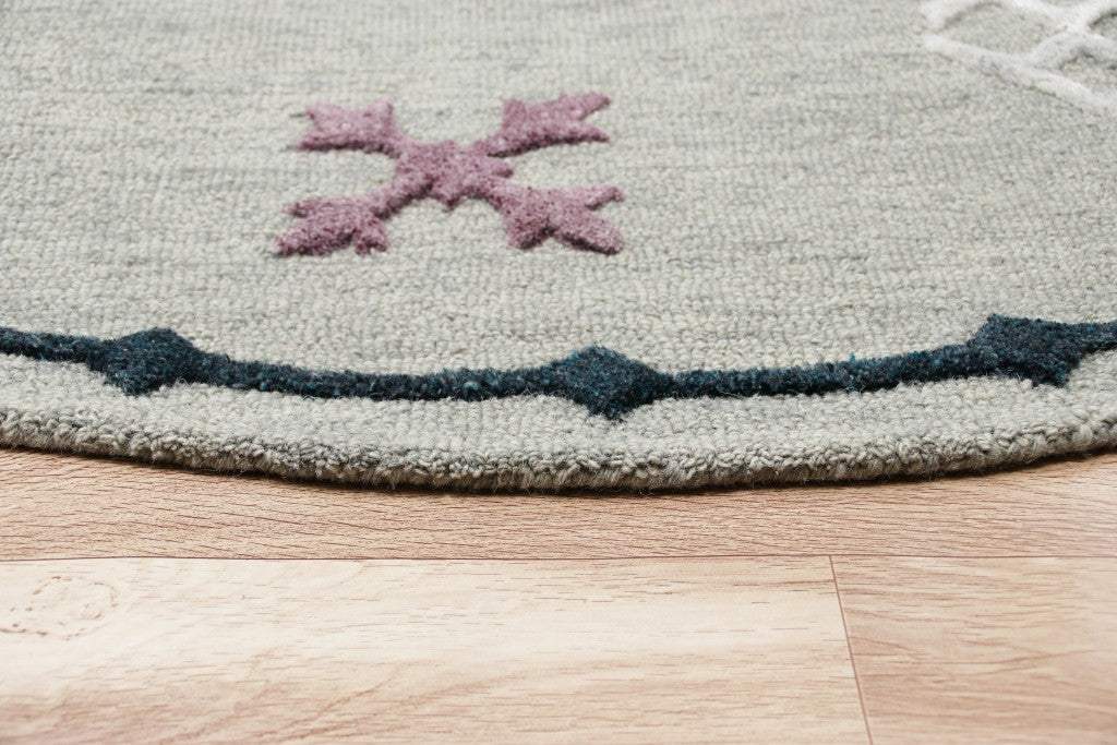 7' Gray Round Wool Hand Hooked Handmade Area Rug - Homeroots - Flyclothing LLC