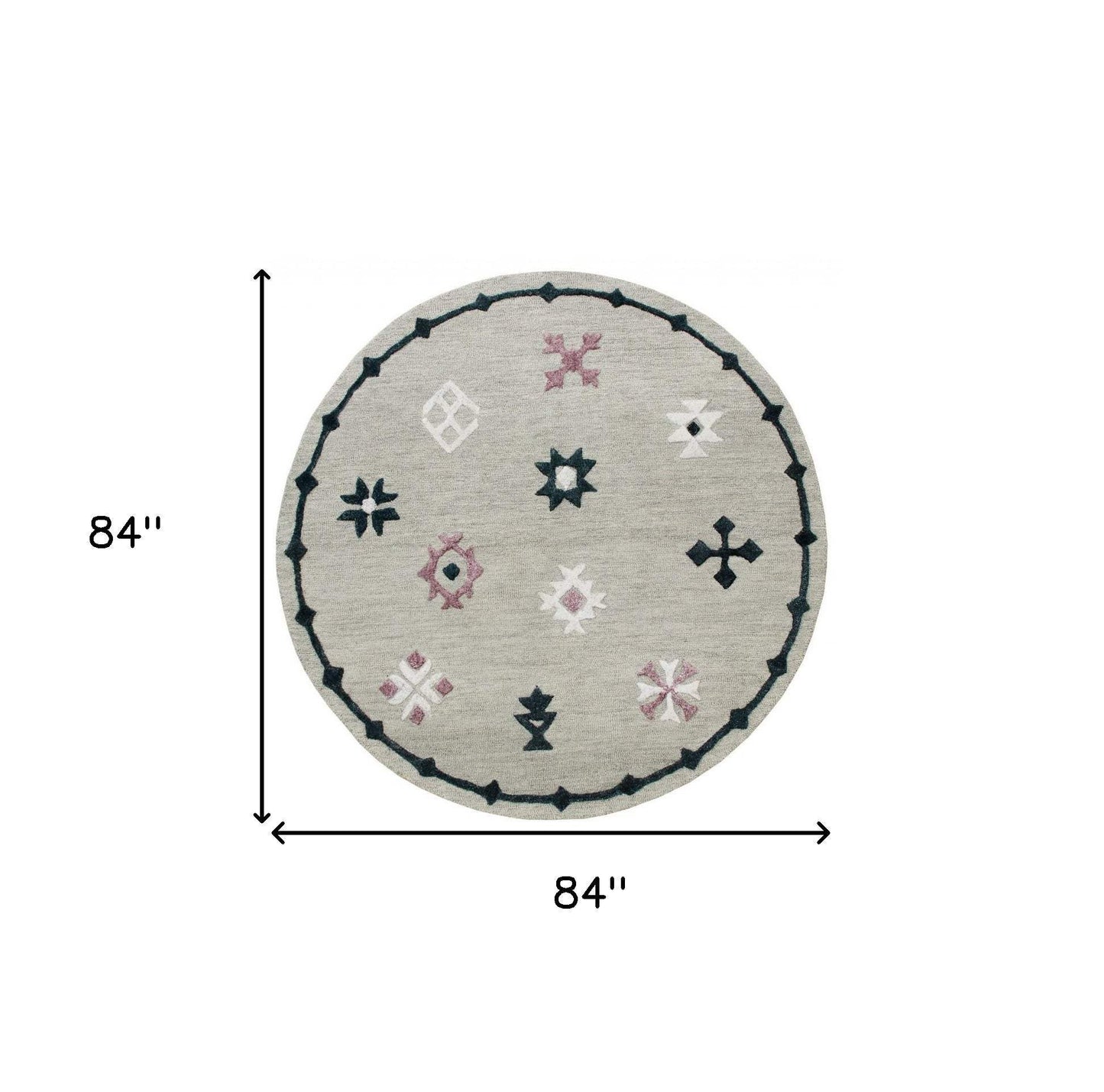 7' Gray Round Wool Hand Hooked Handmade Area Rug - Homeroots - Flyclothing LLC