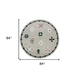 7' Gray Round Wool Hand Hooked Handmade Area Rug - Homeroots - Flyclothing LLC