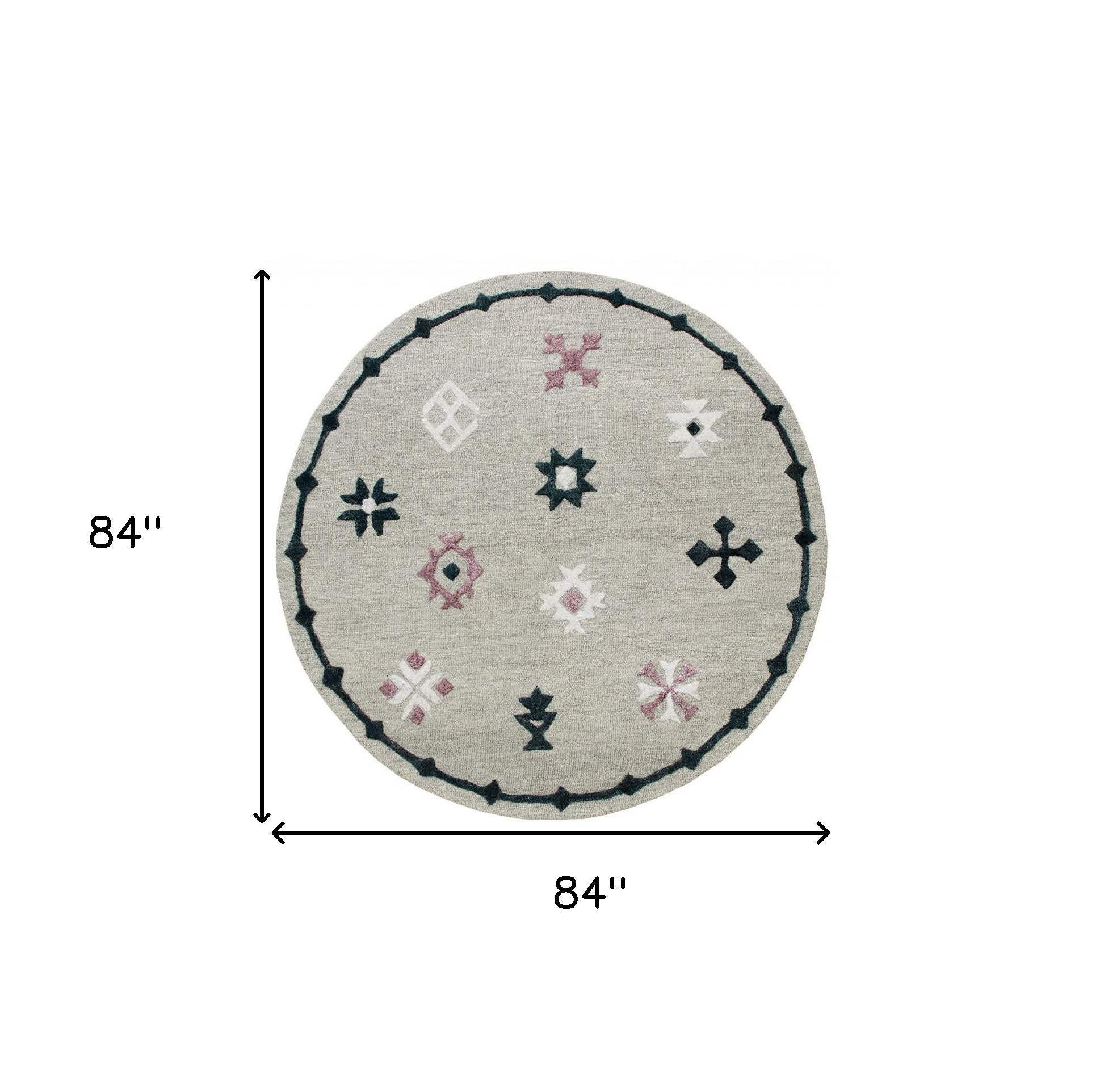 7' Gray Round Wool Hand Hooked Handmade Area Rug - Homeroots - Flyclothing LLC