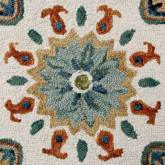 7' Round Orange and White Paisley Area Rug - Homeroots - Flyclothing LLC