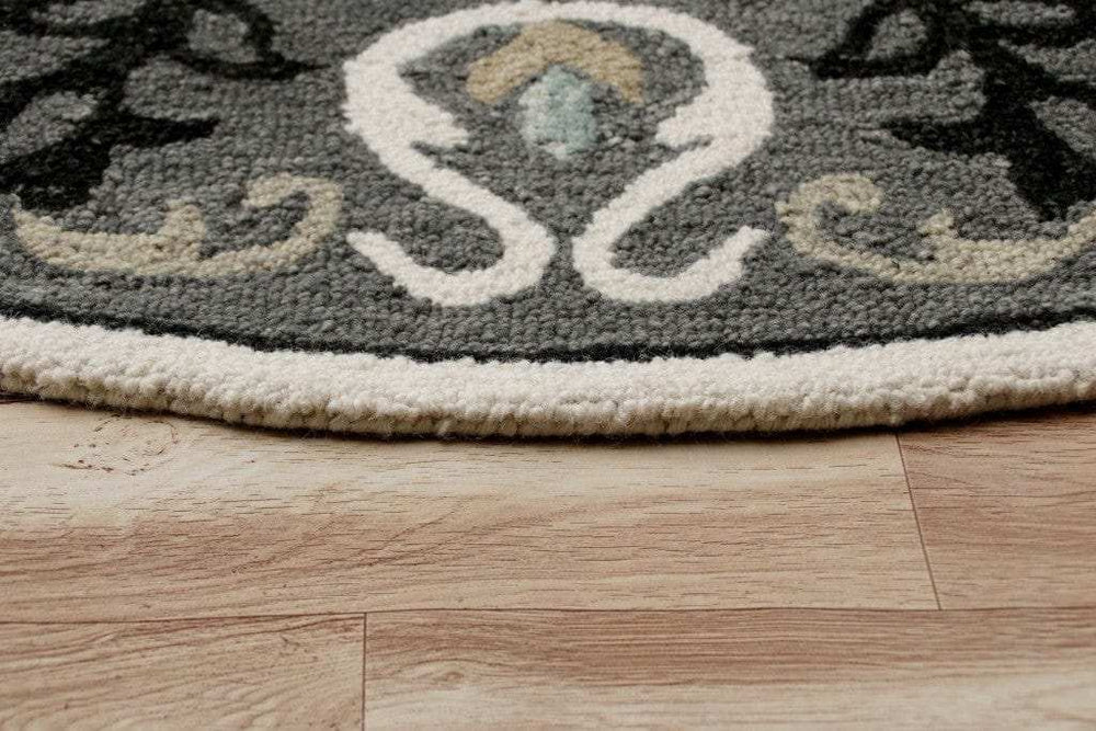 5' Gray Round Wool Hand Hooked Handmade Area Rug - Homeroots - Flyclothing LLC