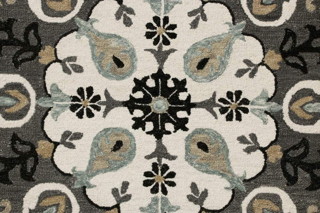 7' Gray Round Wool Hand Hooked Handmade Area Rug - Homeroots - Flyclothing LLC