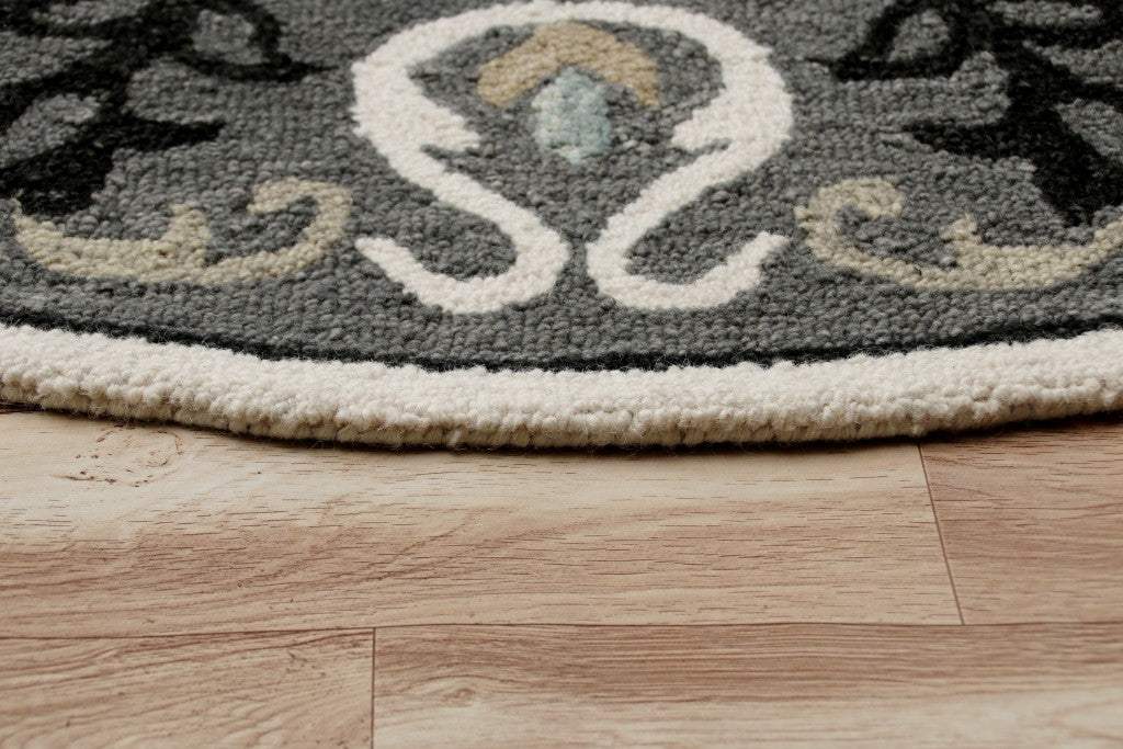 7' Gray Round Wool Hand Hooked Handmade Area Rug - Homeroots - Flyclothing LLC