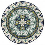 5' Round Blue and Green Ornate Medallion Area Rug - Homeroots - Flyclothing LLC