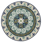 5' Round Blue and Green Ornate Medallion Area Rug - Homeroots