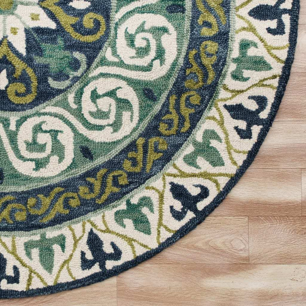 7' Round Blue and Green Ornate Medallion Area Rug - Homeroots - Flyclothing LLC