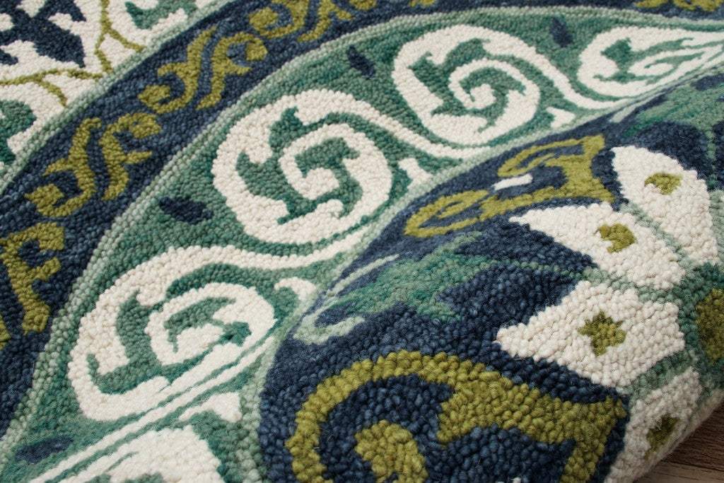 7' Round Blue and Green Ornate Medallion Area Rug - Homeroots - Flyclothing LLC