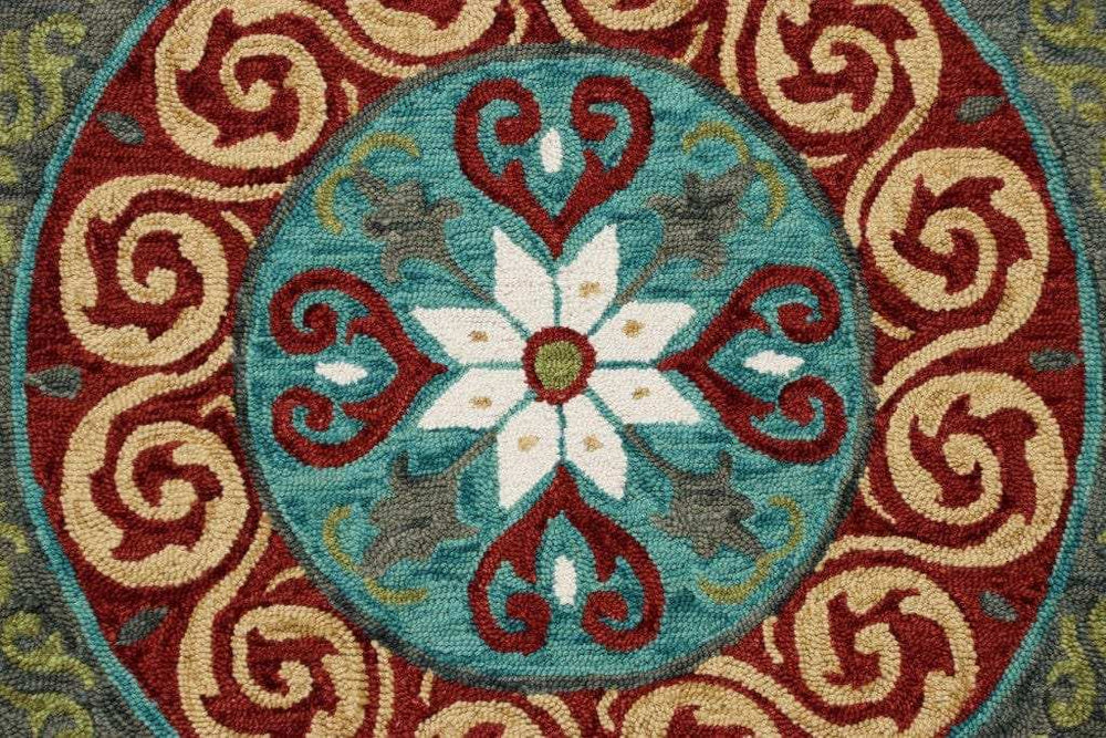 5' Round Red and Sage Medallion Area Rug - Homeroots - Flyclothing LLC
