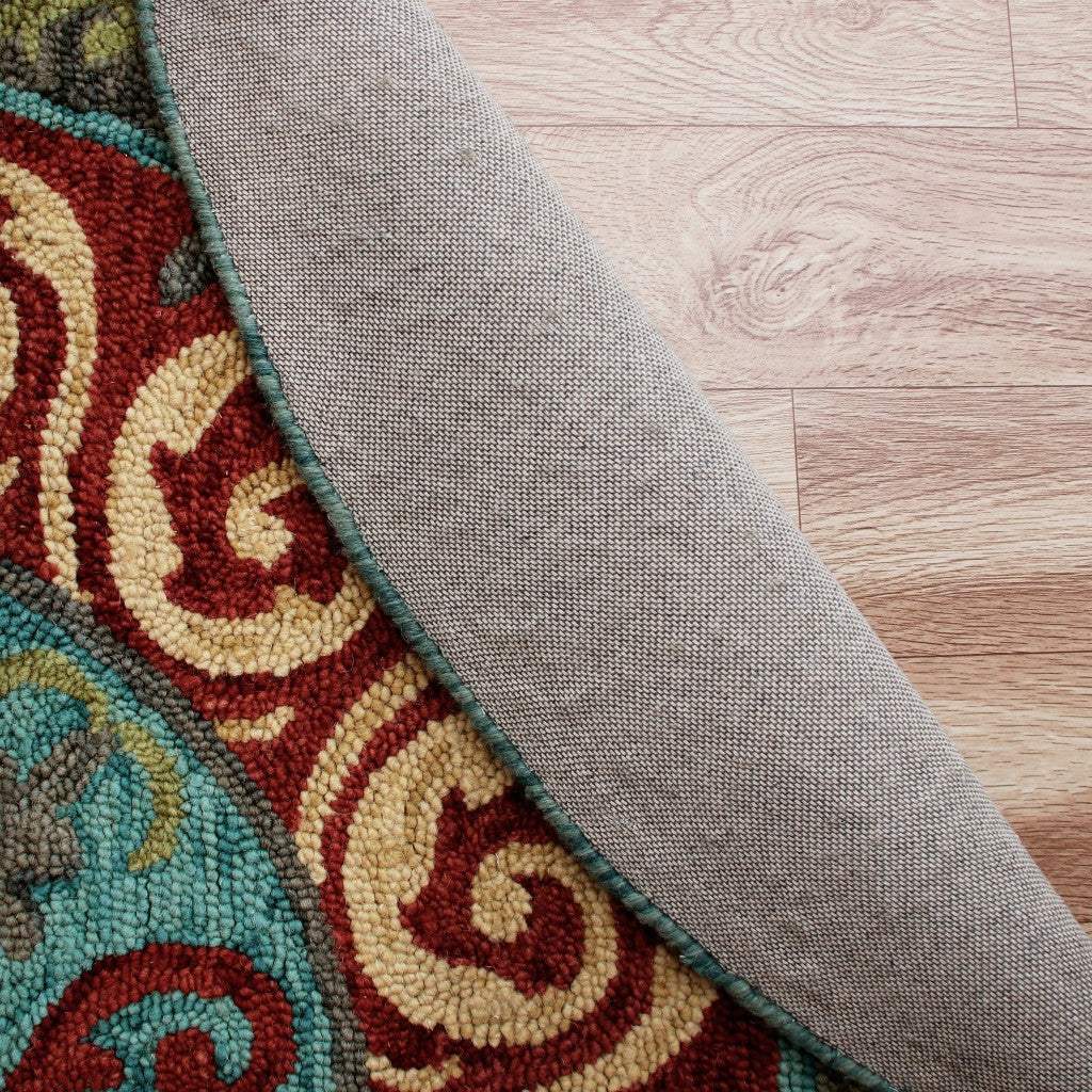 5' Round Red and Sage Medallion Area Rug - Homeroots - Flyclothing LLC