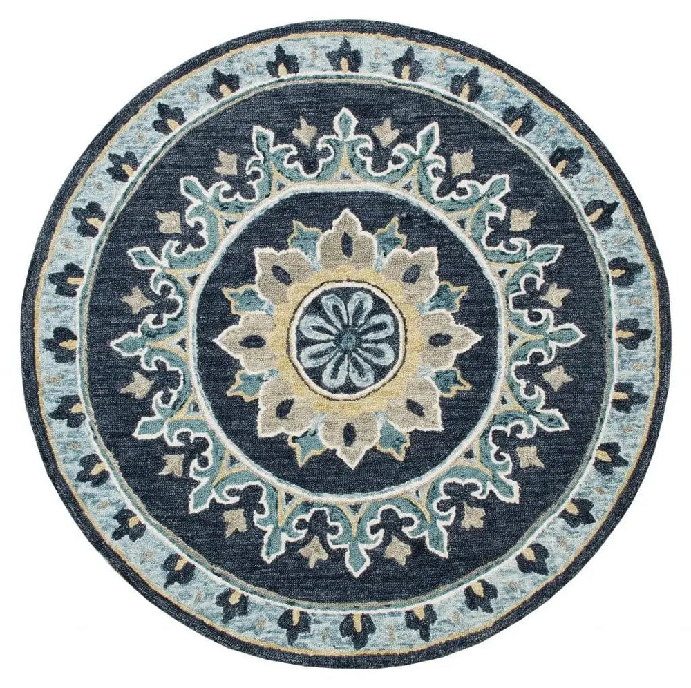 5' Round Blue Floral Medallion Area Rug - Homeroots