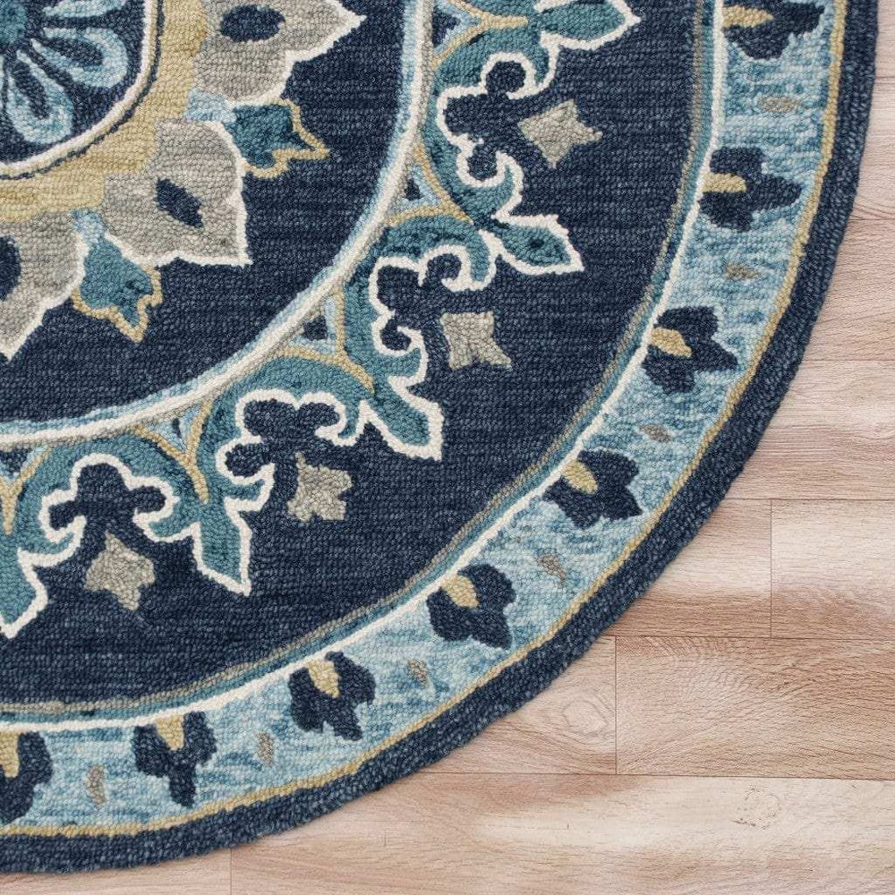 5' Round Blue Floral Medallion Area Rug - Homeroots - Flyclothing LLC
