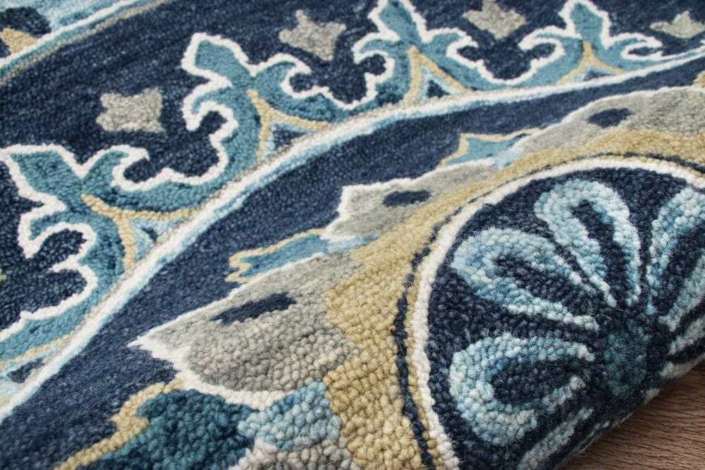 5' Round Blue Floral Medallion Area Rug - Homeroots - Flyclothing LLC