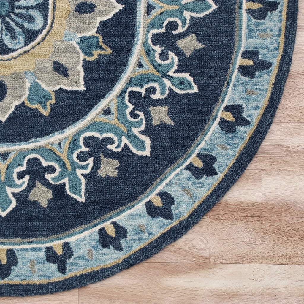 7' Round Blue Floral Medallion Area Rug - Homeroots - Flyclothing LLC