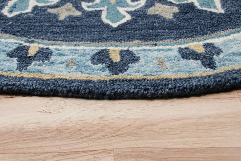 7' Round Blue Floral Medallion Area Rug - Homeroots - Flyclothing LLC