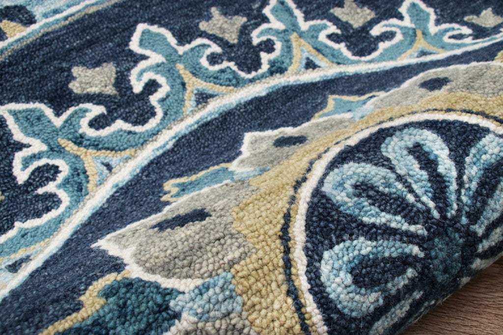 7' Round Blue Floral Medallion Area Rug - Homeroots - Flyclothing LLC